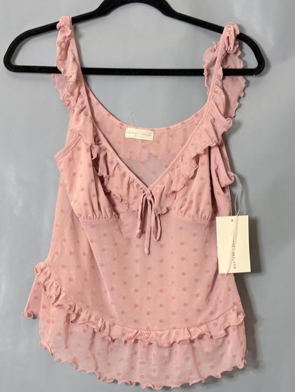Franke & Skylarr Pink Ruffle Polka Dot Sleeveless Tank Top Size XL
